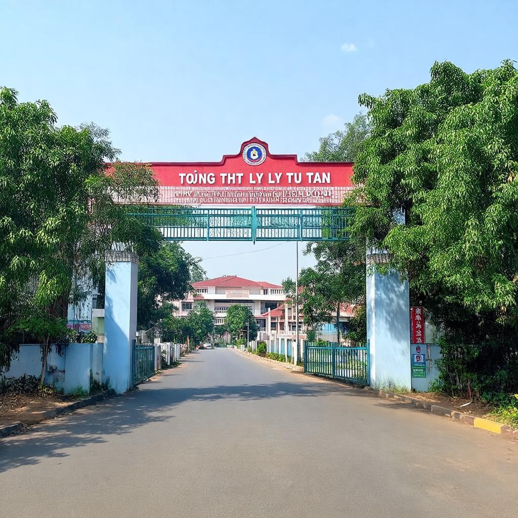 Cổng trường THPT Lý Tự Tấn Nguyễn Trãi, Thường Tín, Hà Nội nhìn từ bên ngoài.